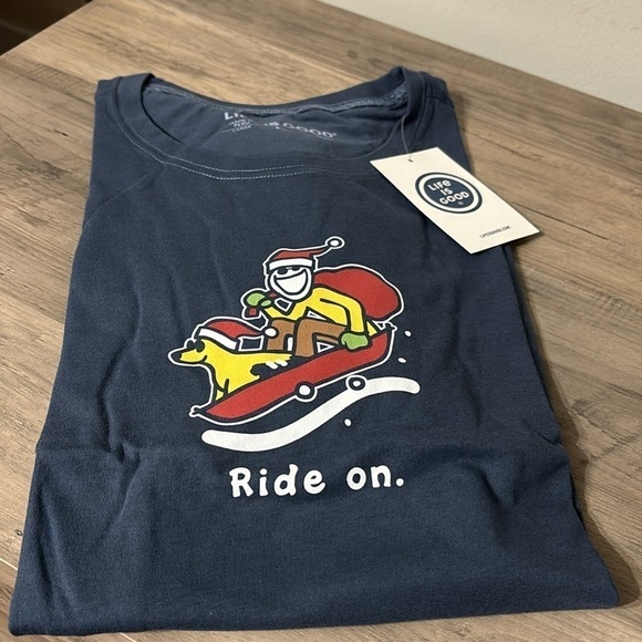 NWT! LIFE IS GOOD MEN'S LARGE Vintage NAVY BLUE JAKE & Rocket RIDE ON Sled Tee - Picture 5 of 13